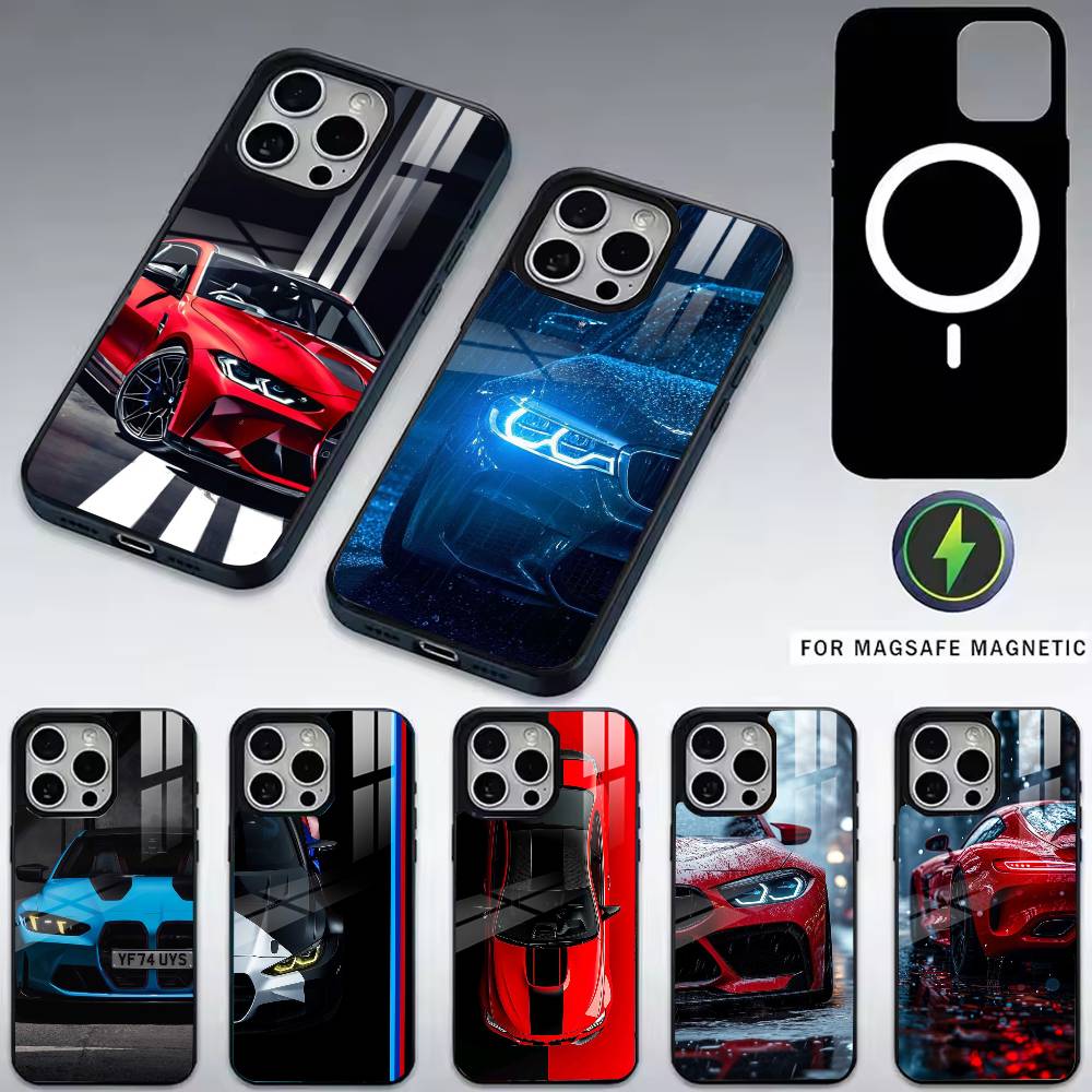 Blue Red Cars M3 M4 Phone Case For iPhone17,16,15,14,13,12,11 Plus,Pro Magnetic with Magsafe Wireless Charging