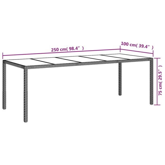 VidaXL Table de jardin blanc 250x100x75 cm résine tressée verre trempé 362556