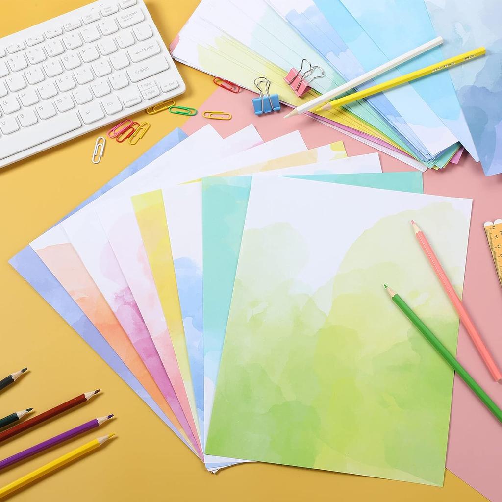 Clabby 120 Pcs 8 ''x11'' Watercolor Stationery Paper Decorative Printer Copy Double-sided Paper Colored for Writing Letter Invitations Students