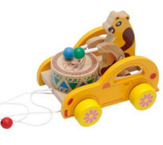 

Детская деревянная ходилка: Развивающая игрушка-каталка для малышей с барабанящим медведем