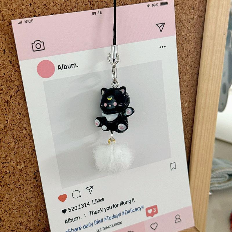 Cartoon Kitten Plush Ball Keychain Anti Lost Phone Charm Pendant Cellphone Chain Phone Lanyard Strap Women Girls