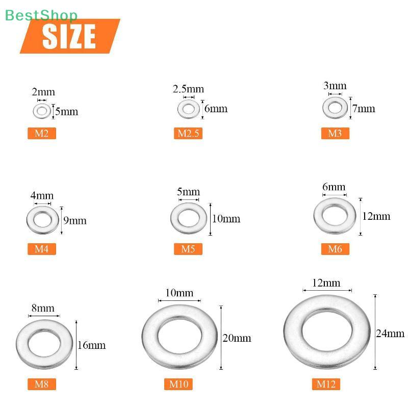 180 Stück Schraubenscheiben, Metall-Flachscheiben-Sortiment, M2 M2.5 M3 M4 M5 M6 M8 M10 M12 Flachring-Dichtungsringe