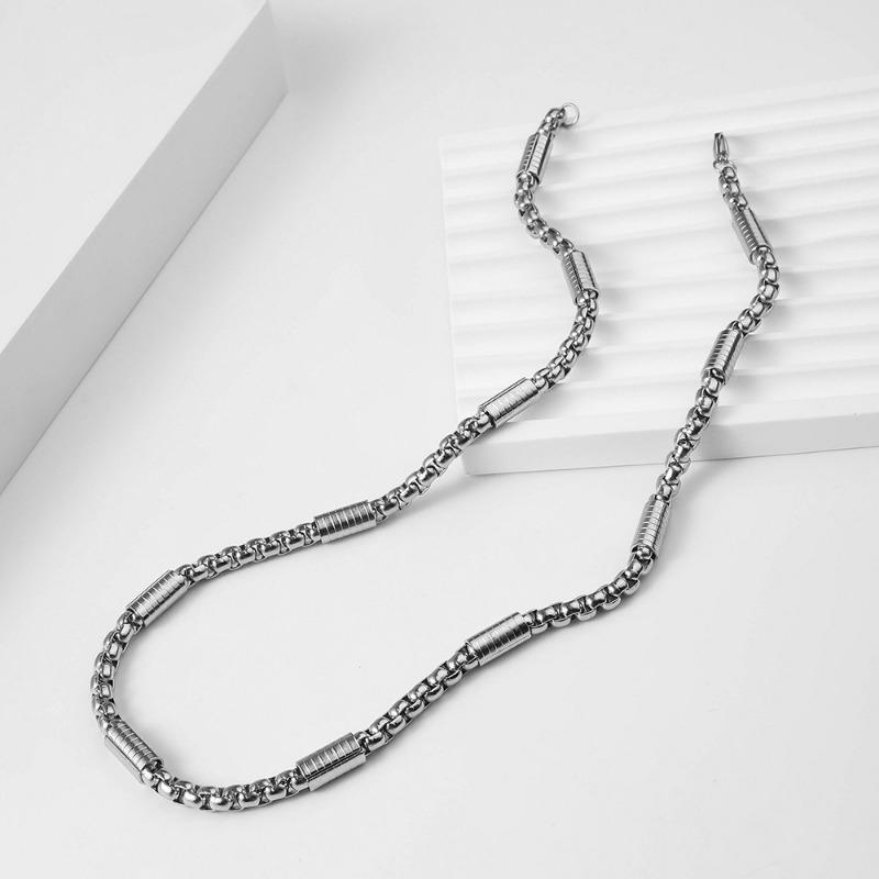 Thick Mens Titanium Steel Square Pearl Chain Hip Hop Personalized Fashion Necklace