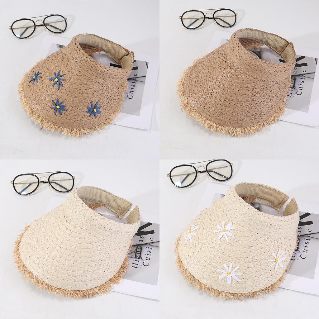 Summer Straw Hat With Daisy Print Wide Brim Sun Protection For Women Outdoor Casual