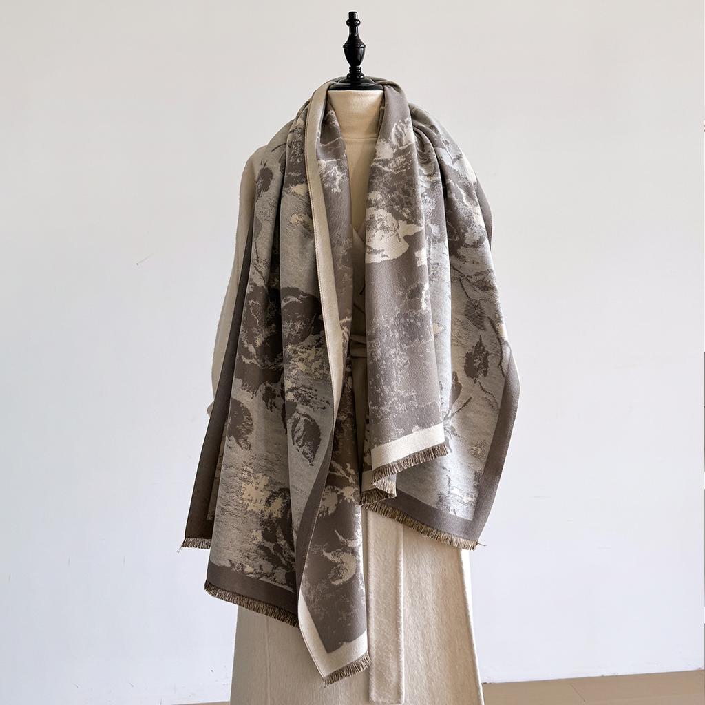 Luxury Brand Cashmere Women Floral Print Scarf Winter Warm Shawl and Wrap Bandana Pashmina Female Foulard Blanket Poncho