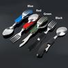 Stainless Steel 4 In 1 Portable Outdoor Pocket Knife Fork Spoon Diner Set Multi-function Tableware F