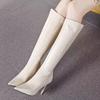 White Women's High Cylinder Boots Pointed Toe Thin Heels Side Zipper Knee High Boots Winter Soft Sole Not Tiring Feet Women Shoe