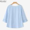 ZANZEA Women Casual Round Neck Loose 3/4 Sleeve Cotton Blouse