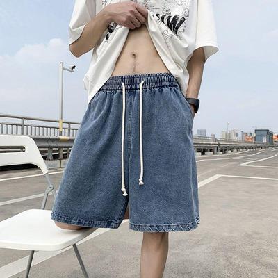Heren Casual Gewassen Denim Shorts, Elastische Taille Middellang
