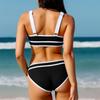 Damen High Waist Bikini-Sets Sportliche Rundhals Zweiteilige Badeanzüge Color Block Hoher Beinausschnitt Badesets