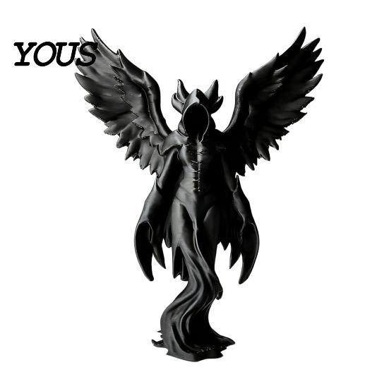 Textured 3D Printed Art Dark Angel Winged Figurine, Gothic Statue for Desk Shelf Office Bookshelf Accent Decor, Intricate Redemption Theme