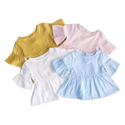 Flaer Ärmel Frühling Sommer Mädchen Tops Blusen Baumwolle Casual Kinder Mädchen Shirts Kleidung