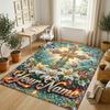 Floral Garden Theme Crystal Velvet Rug Personalized Custom Name Text Soft Floor Mat Home Decor