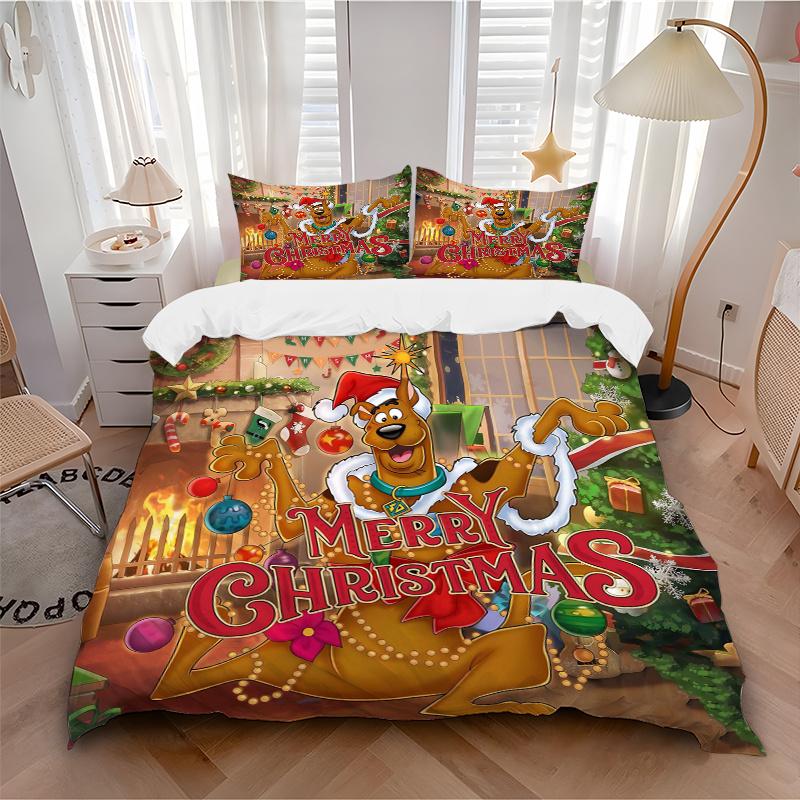 3pcs Scooby Doo's Merry Christmas Adventure Printed Quilt Set - Includes 1 Quilt Cover and 2 Pillowcases, Machine Washable - Suitable for All Sea