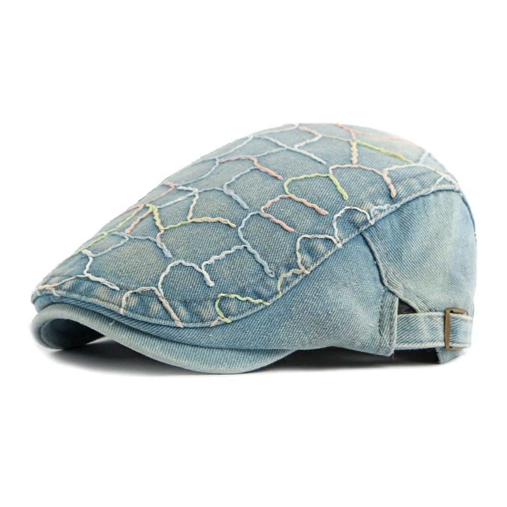 

British Vintage Denim Peaked Cap Men Women Color Thread Embroidery Beret світло-синій колір