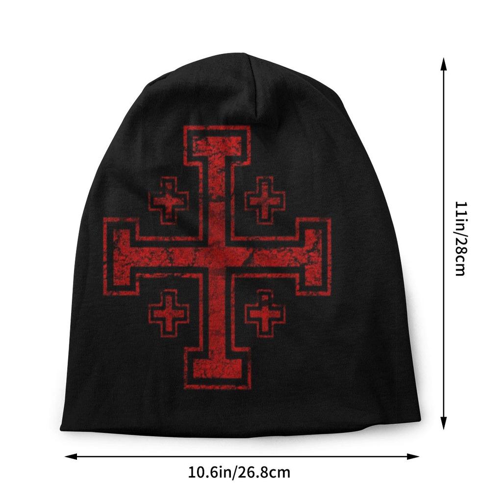 Custom Templar Knight Medieval Warrior Symbol Beanies Caps Unisex Winter Warm Knit Hat Adult Jerusalem Cross Seal Bonnet Hats