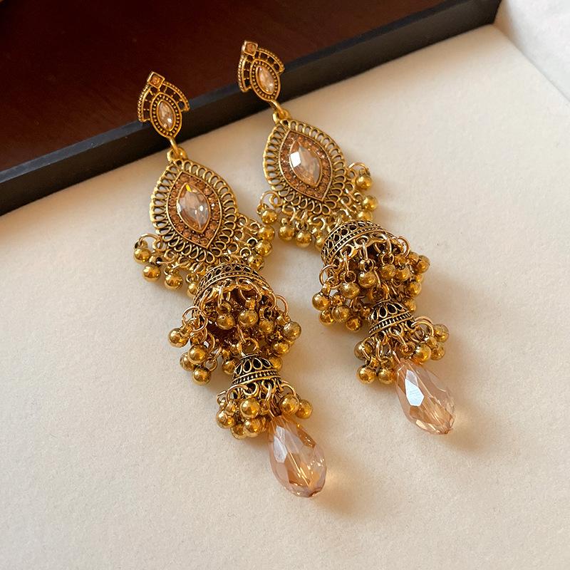

Vintage medieval steel needle with diamonds, artificial pearl earrings, court style retro temperament earrings, unique earrings for women