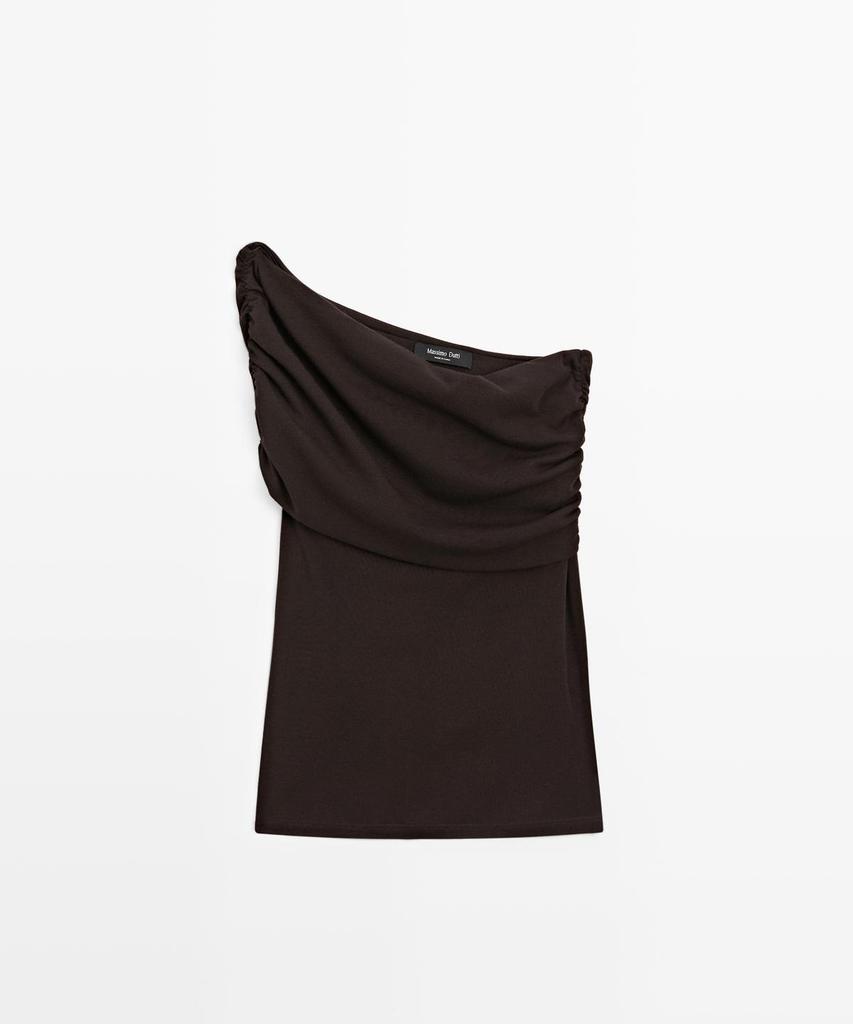 Masimodutti Asymmetrical Drape Neck Top