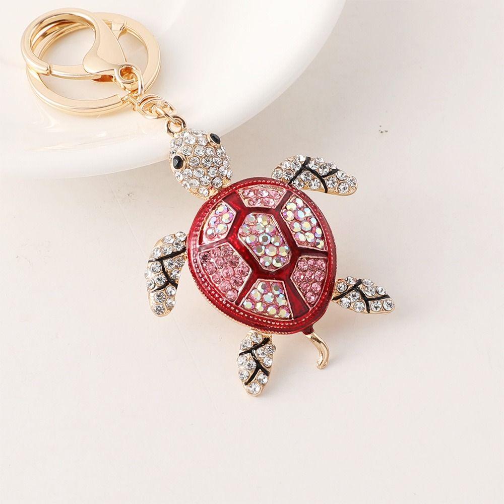 Good Fortune Turtle Keychain Rhinestone Hanging Pendant Lovely Key Ring Holder Car Key Pendant
