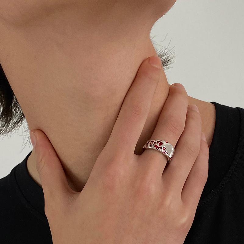 Spotted Elegant Red Drip Glaze Ring For Women Chic Copper Adjustable Fashion Accessory