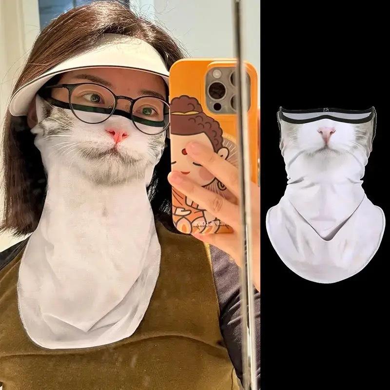 Cycling Sunscreen Mask Orange Cat Summer Funny Veil Animal Face Towel Cat Ear Hanging Integrated Protective Mask Neck Protection