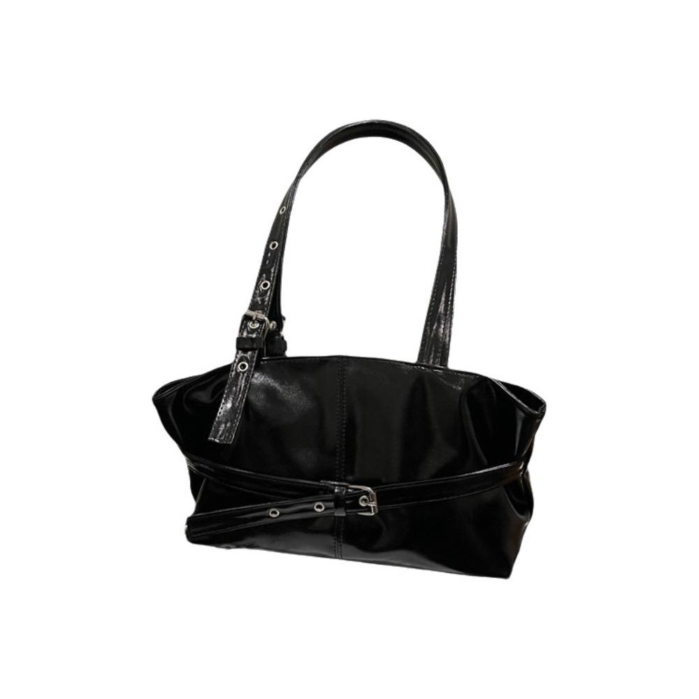

Korean Style Retro Shoulder Bag Belt Buckle Bowling Bag Casual Underarm Bag Travel чёрный