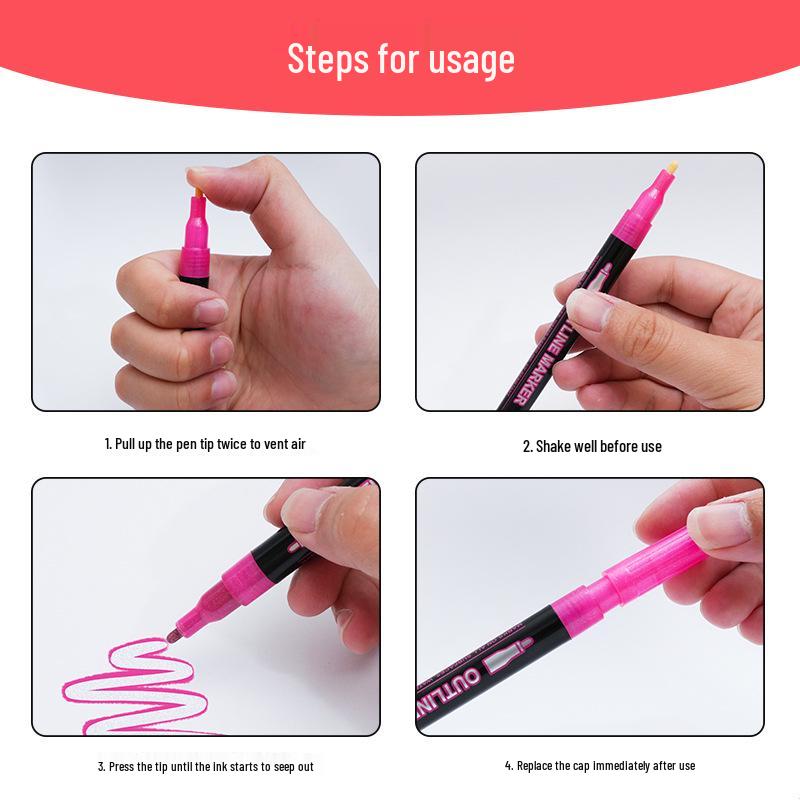 48-Color Fluorescent Dual-Line Metallic Outline Pen Set