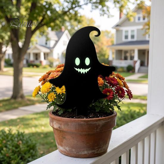 Durable Halloween Yard Signs Garden Stake, Black Cat Sign with Glow-in-the-dark Easy Installation Stakes Eyes, Waterproof Spooky Ghost Silhouette for