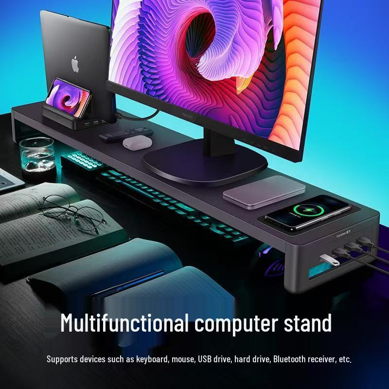 Multifunctional USB Monitor Riser Stand and Desktop Organizer