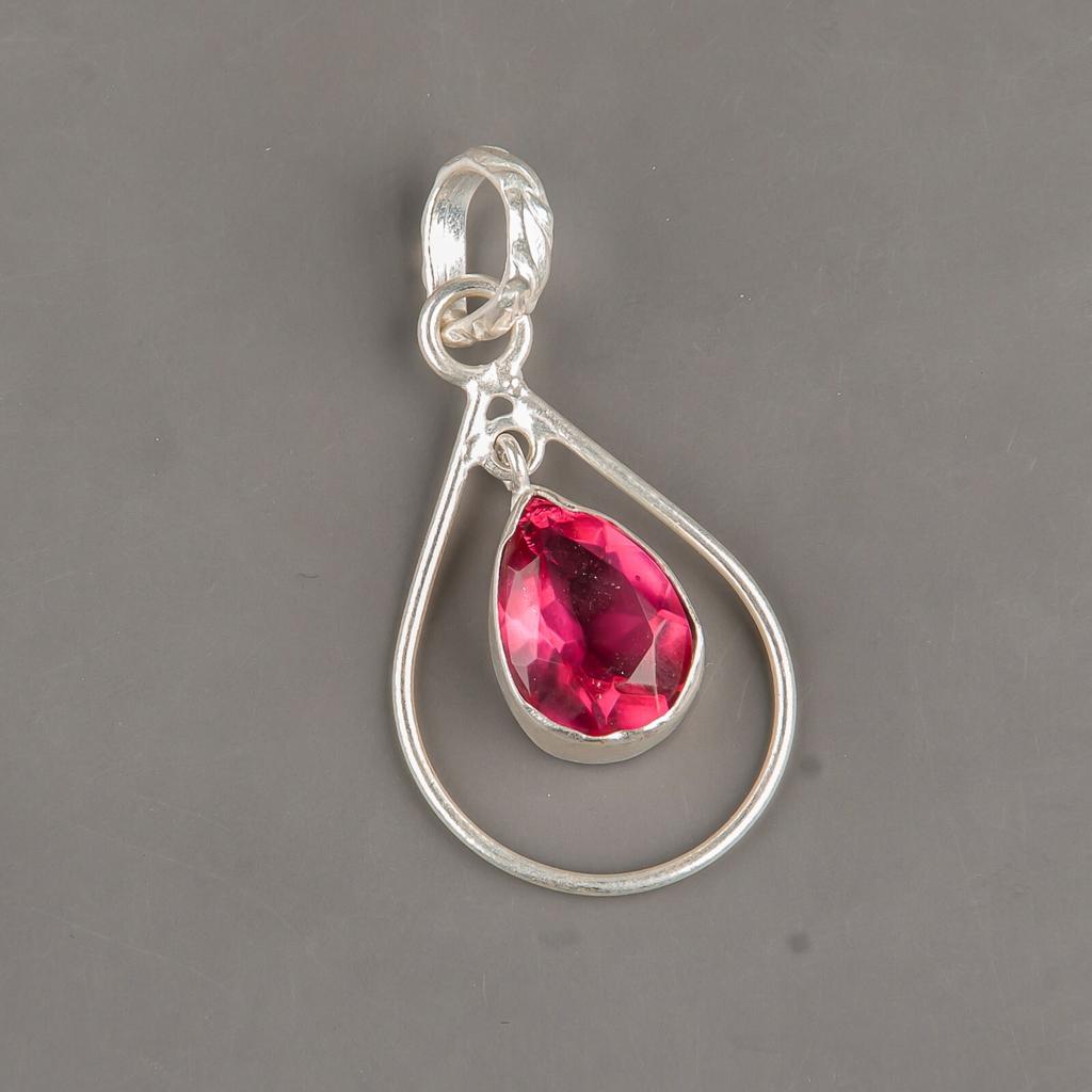 Pink Tourmaline Gemstone 925 Sterling Silver Jewelry Handmade Pendant 1.60" PP-3-17