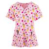 Uniforms Women Medical Elegant Heart Print Obstetrics Medico Top Fashion V-Neck Short Sleeve with Pocket Clinical Uniforms Woman