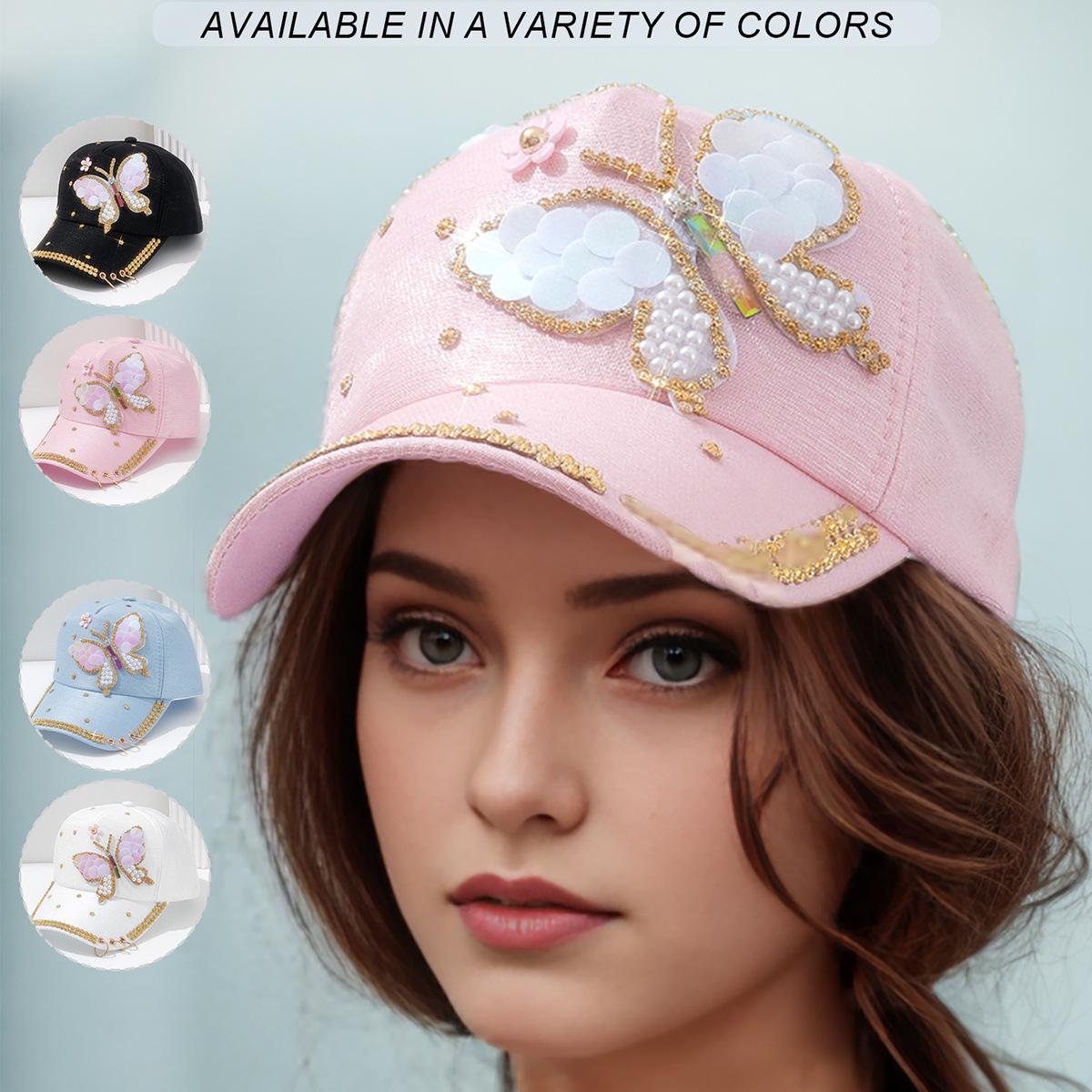 

Women s Hip Hop Baseball Cap with 3D Butterfly, Pearl, Chain, and Rhinestone Accessories Medium (56-58cm) небесно-голубой