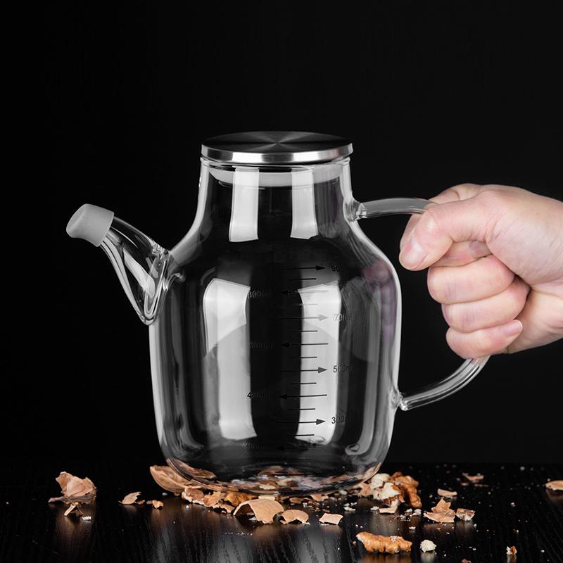 Steel Lid Glass Oil Pot Large-capacity Transparent Soy Sauce Vinegar Bottle Leak-proof Fragrant Oil Tank Kitchen Tools