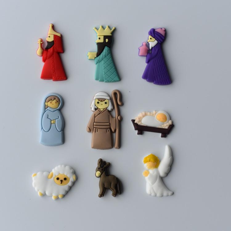 

9Pcs Nativity Scene Jesus Borth Three Kings PVC Mini Statue Cartoon Flatback Charm Embellishments for Christmas DIY Craft Decor