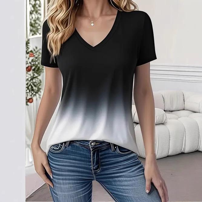 women fashion v neck short sleeve gradient 3d print t shirt summer comfortable sportwear tops