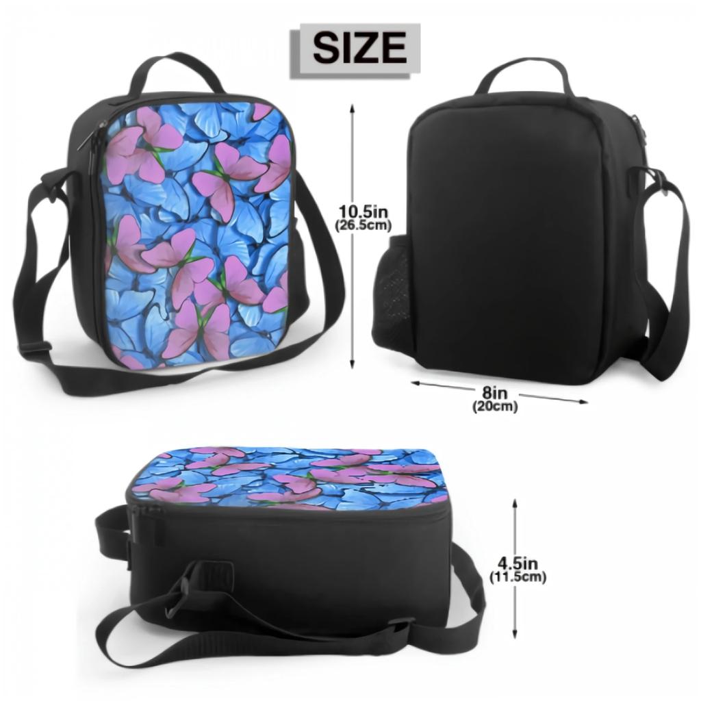 Blue And Pink Butterfly Morpho Insulated Lunch Bag for School Work Picnic Colorful Animal Tote Lunch Box Reusable Cooler Bag