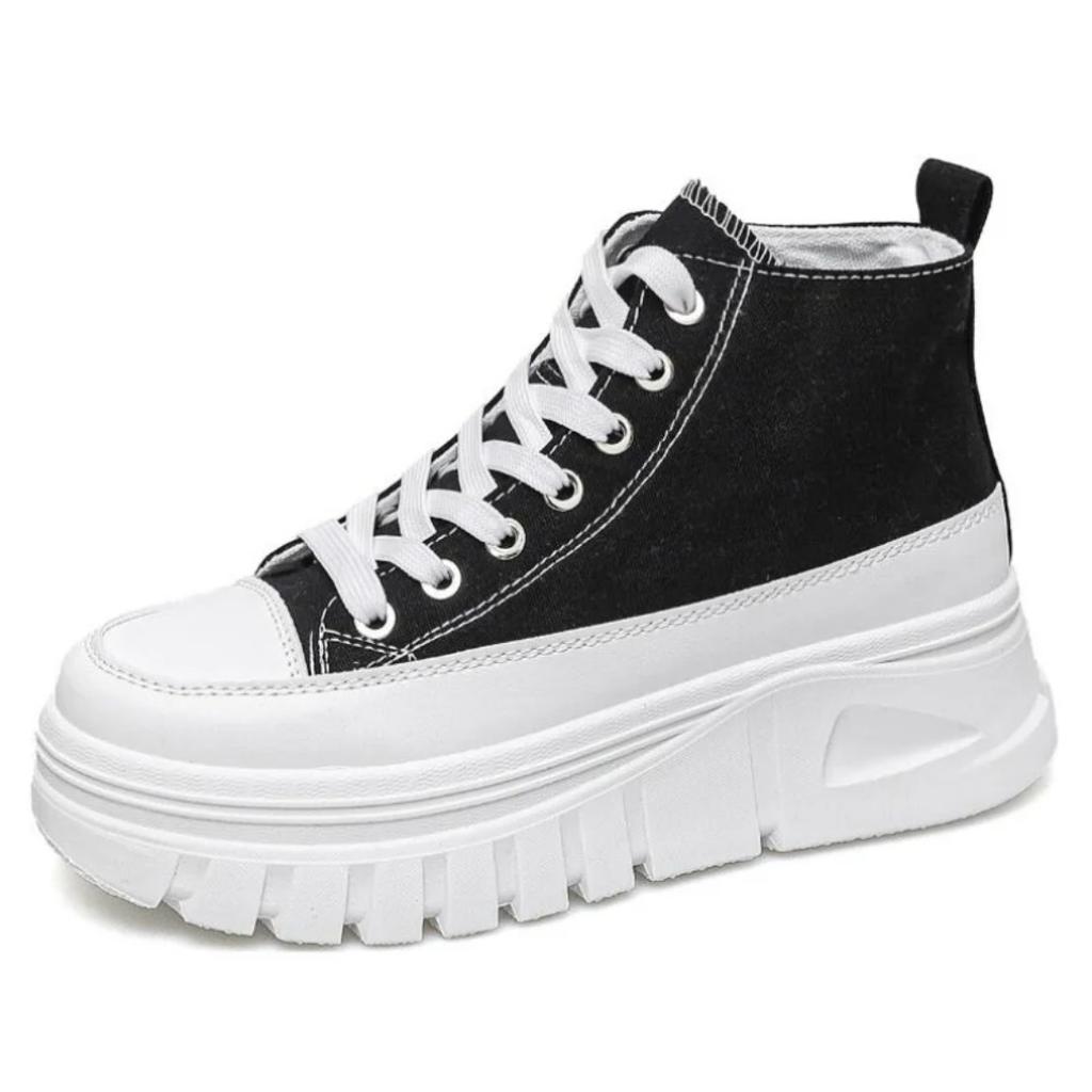 Women's Lace Up Front High Top Flat Canvas Shoes, Casual and Comfortable Height Increasing Sports Shoes