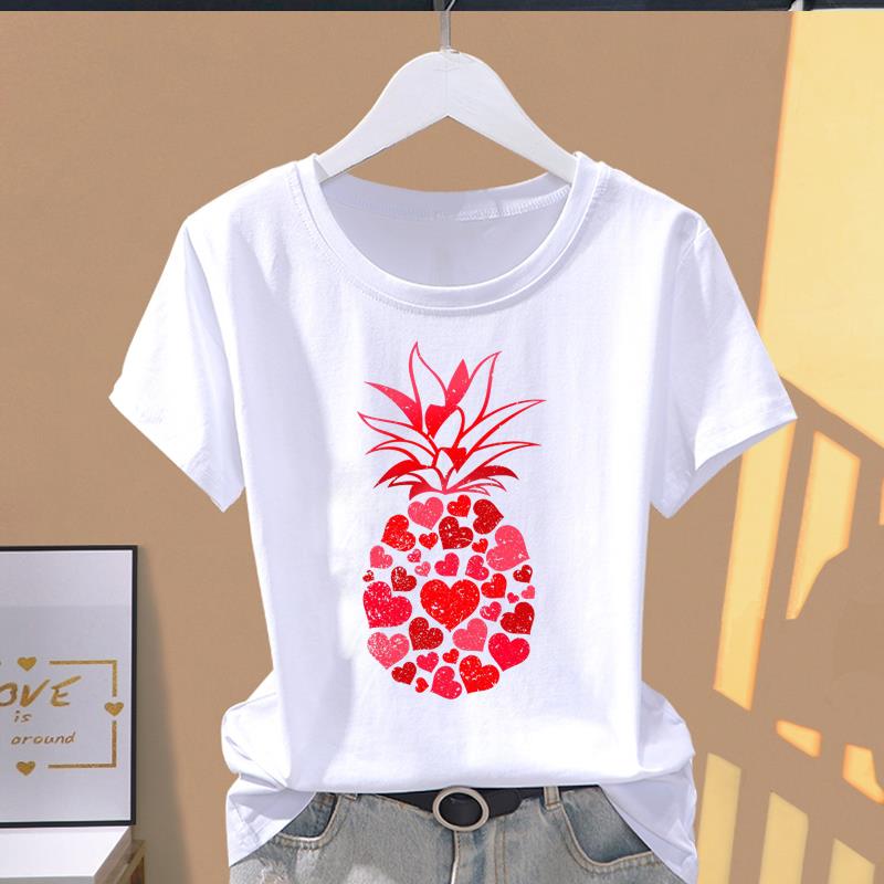 

(Asian Size) trend flower sweet 90s Clothing Print Graphic Tee Female Casual Fashion T Women s Top Short Sleeve T-shirts S