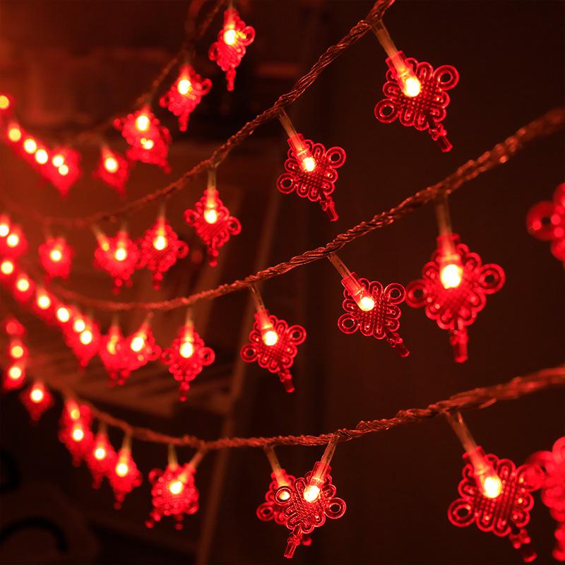 Spring Festival Red Lantern LED String Lights with Chinese Knots - Festive Luminous Decorations String Lights
