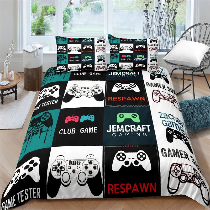 Gamer Sengesett for soverom Myk Moderne Gamepad Sengetepper Komfortabelt Dynetrekk for barn Videospill Dynetrekk og putetrekk