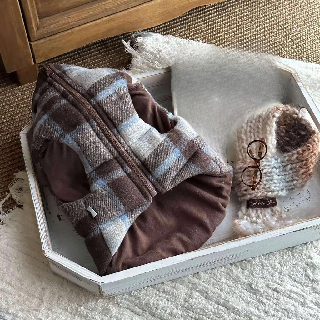 Pet Autumn and Winter Thick Plaid Coat Warm and Comfortable Vest Christmas Dog Clothes for Small Dogs Puppy Clothes