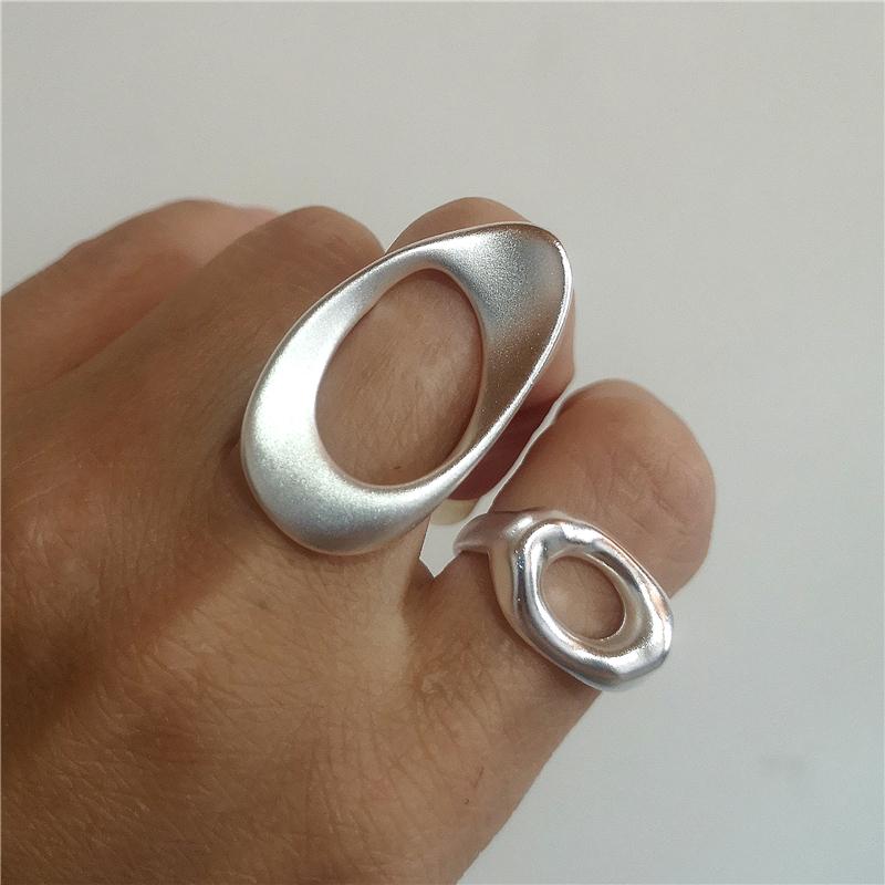 Korean Fashion Hollow Irregular Geometric Silver Color Open Rings For Women Girl Simple Party Aesthetic Jewelry Accessories Gift