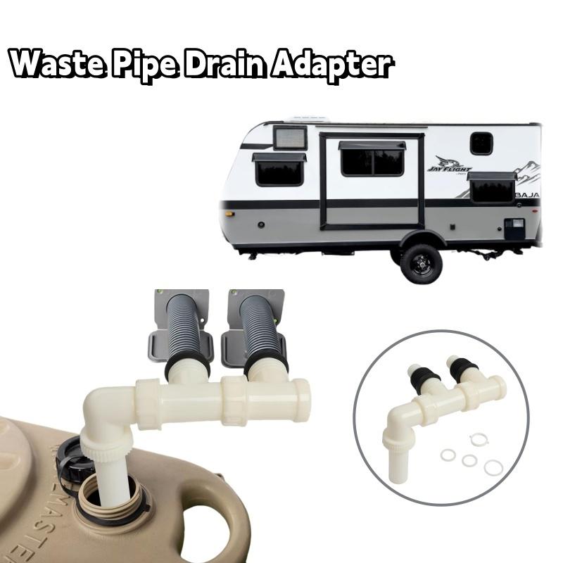 1 Set Double Waste Water Outlet Hose Pipe Adapter Use With Waste Hog Master For Caravan Motorhome RV Drainage Tee Accessories