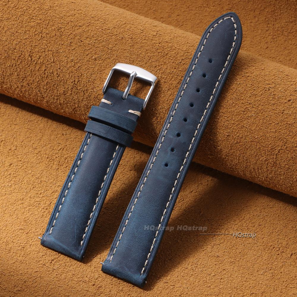 Correa de Reloj de Cuero Genuino de Vaca 18 mm 20 mm 22 mm 24 mm Correa Retro Hecha a Mano con Hebillas Metálicas para Hombres Mujeres Correa de Liberación Rápida