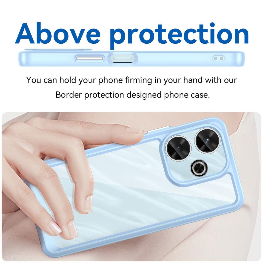 Transparente PMMA-Hülle für Xiaomi Redmi Note 13R 13 Poco M6 Plus 4G Note13R PocoM6 Redmi13 Bunte Weiche Kante Hartschalenabdeckung