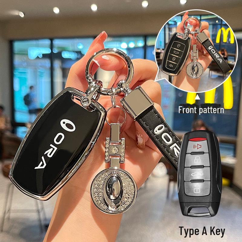 Black Cat Key Cover for Great Wall Euler Good Cat, Lightning Cat, White Cat, Ballet Cat. TPU Protective Shell with Full Coverage Buckle.