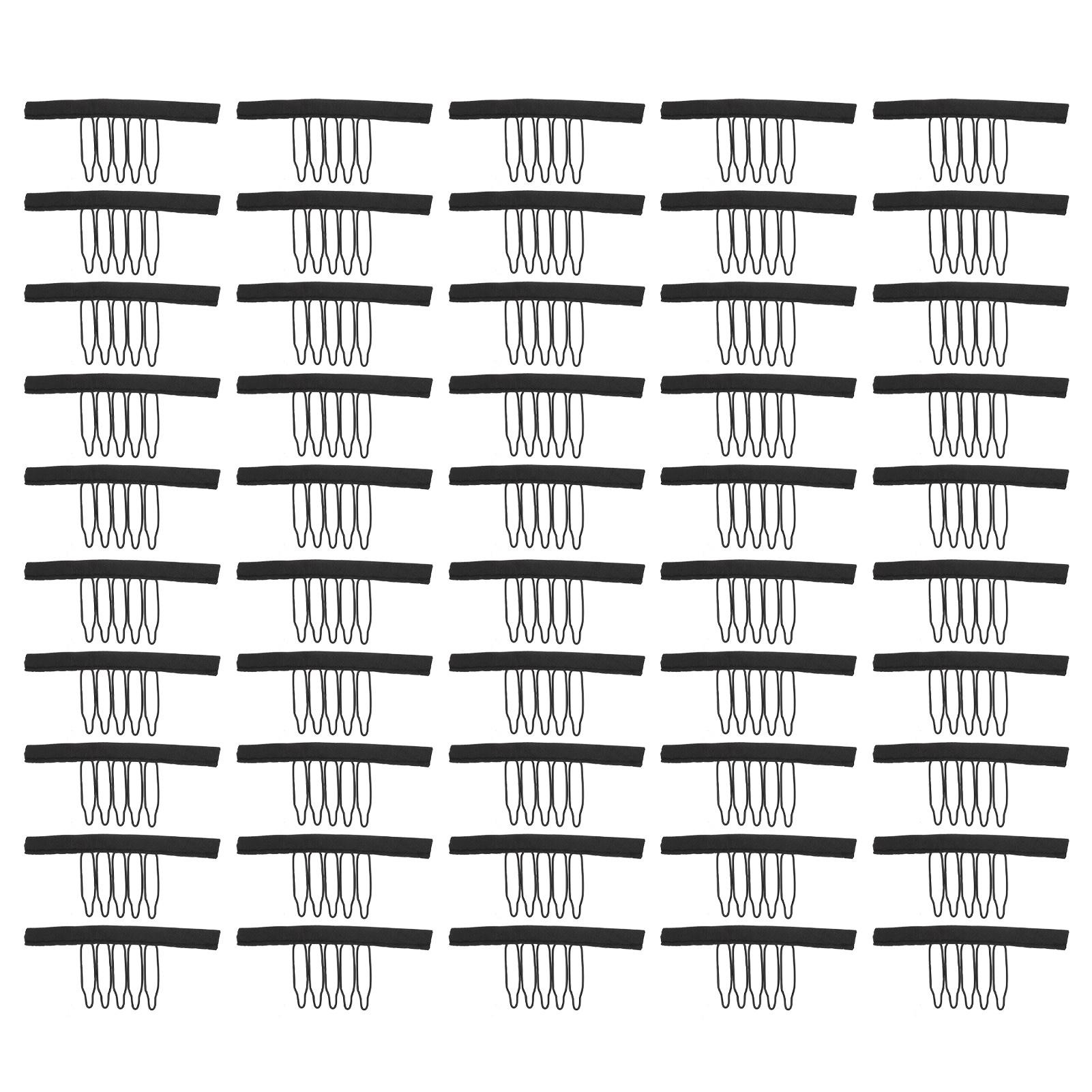 

100 шт. расчески для париков с 5 зубцами из нержавеющей стали, изогнутые зажимы для париков с тканью для шапочек для шиньонов