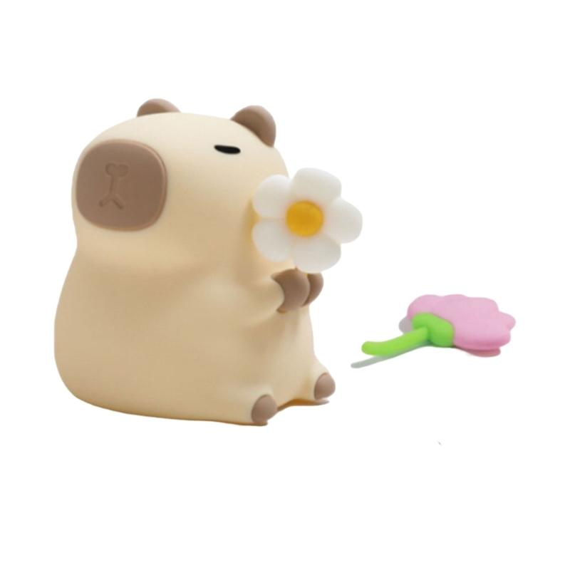 Lovely Capybara Silicone Table Nightlight, Warm Glow, Soft Touching Control USB Charging for Kids Room