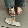 Metal buckle square head pinch foot flat-bottomed slippers women's 2025 spring new open-toed soft-bottomed flat-heeled sandals slippers
