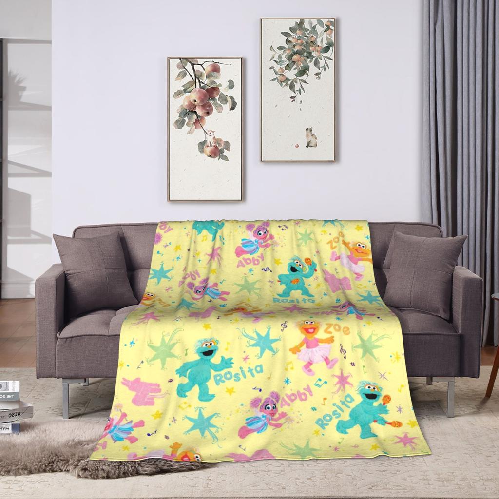 Super Warm Blanket Airplane Travel Zoe and Rosita on Yellow Bedding Throws S-Sesames Streets Flannel Bedspread For Couch Bed